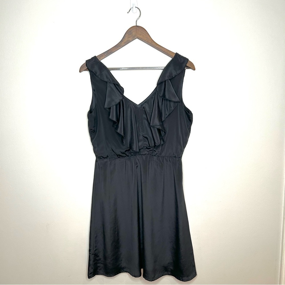 H&M Black Ruffle Neck Sleeveless Flounce Dress Size 8